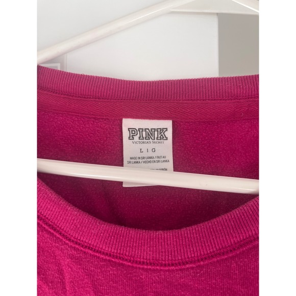 PINK Victoria's Secret Long Sleeve Pullover Sweatshirt Raspberry Pocket L - Picture 3 of 4
